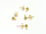 Stainless Steel Ball Earring Stud Pins, 4mm Ball with Ring, 2 Pairs | 不鏽鋼耳針, 4mm圓珠金色, 2對