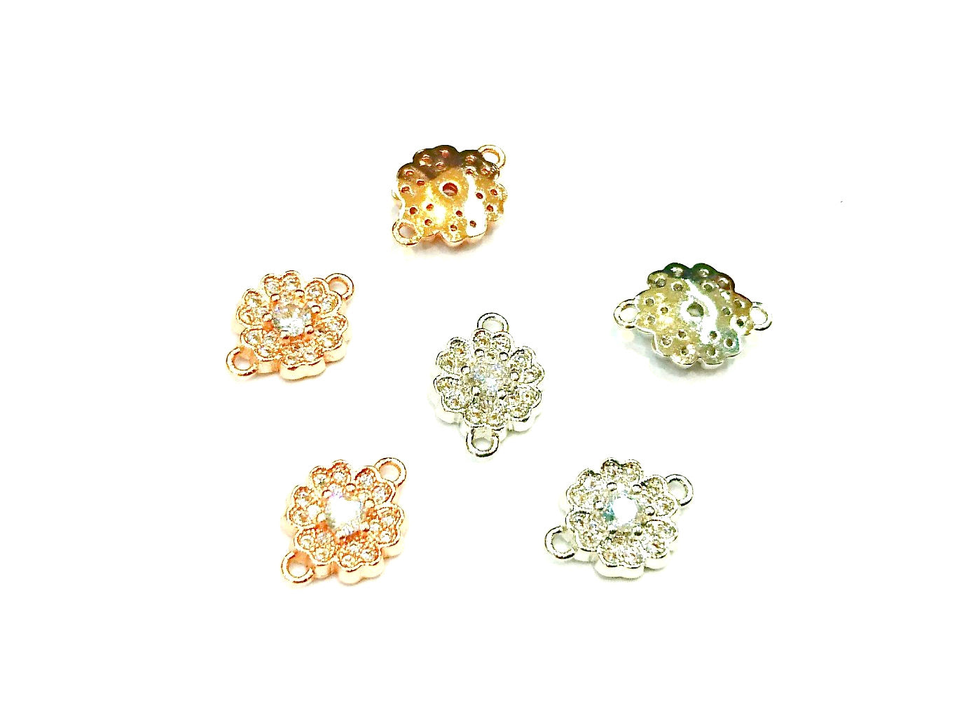 銅連接配件, 方晶鋯石, 9x12.5mm, 小花, 1個