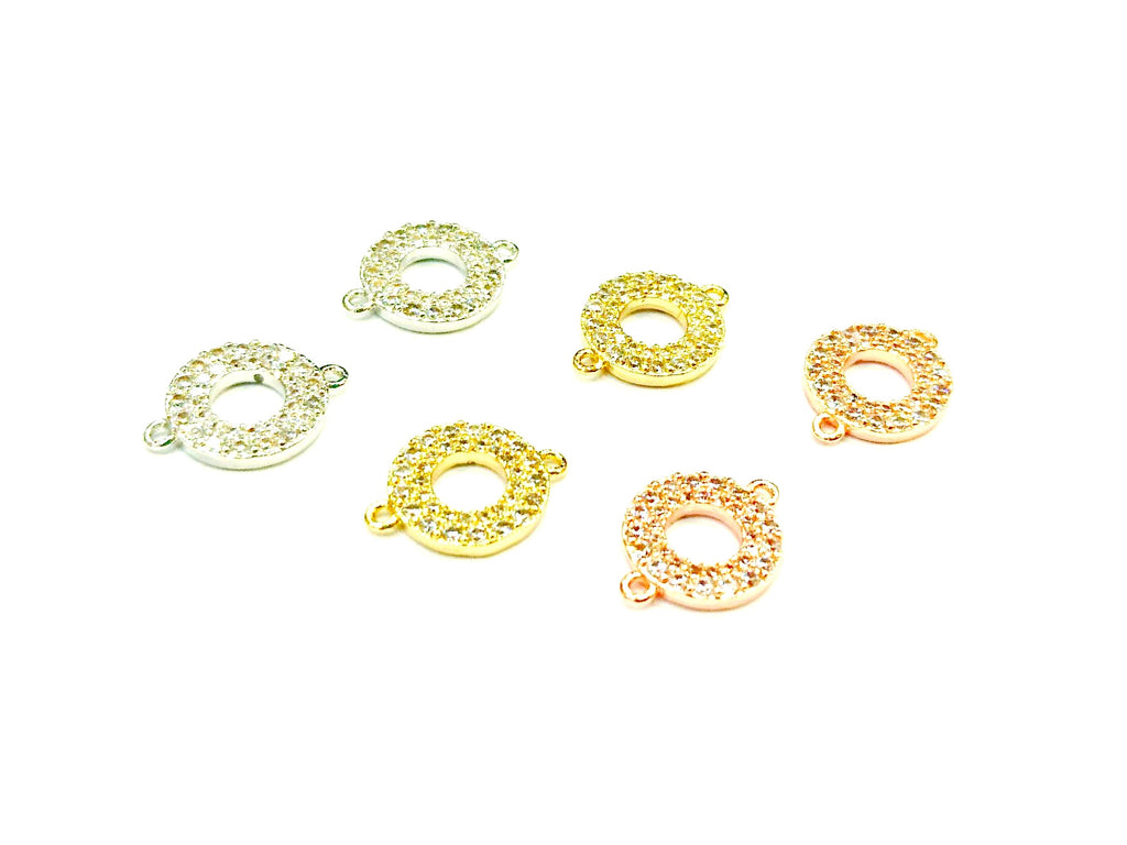 Connector, Brass, Cubic Zirconia, 10.5x14mm, Circle, Ring, 1 Pc | 銅連接配件, 方晶鋯石, 10.5x14mm, 圓圈, 1個