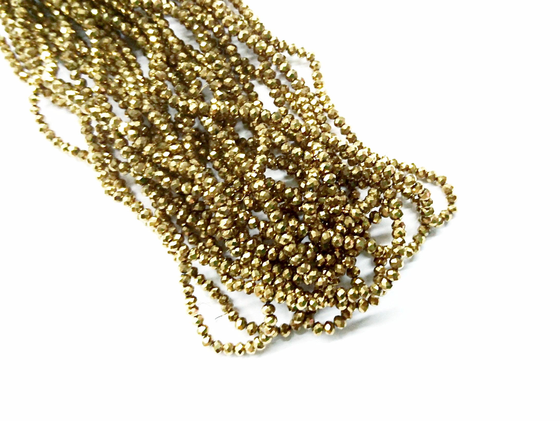 玻璃珠, 3x3.5mm, 切面扁珠, 金屬金色 (#30)