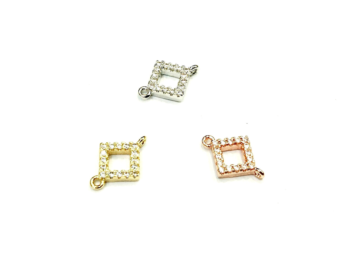Connector, Brass, Cubic Zirconia, 9x12.5mm, Diamond shape, 2 Pc | 銅連接配件, 方晶鋯石, 9x12.5mm, 菱形, 2個