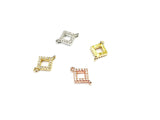 Connector, Brass, Cubic Zirconia, 9x12.5mm, Diamond shape, 2 Pc | 銅連接配件, 方晶鋯石, 9x12.5mm, 菱形, 2個