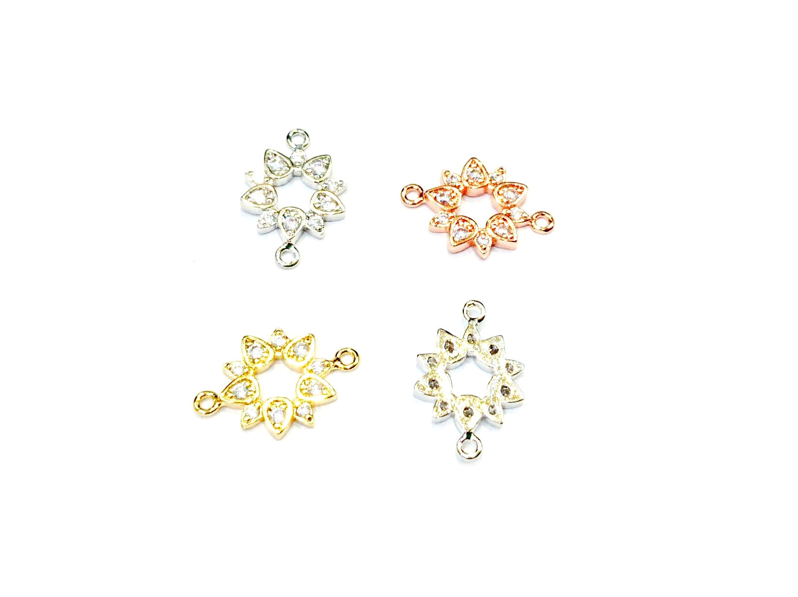 Connector, Brass, Cubic Zirconia, 10x15mm, Floral Ring, 1 Pc | 銅連接配件, 方晶鋯石, 10x15mm, 圓形小花, 1個