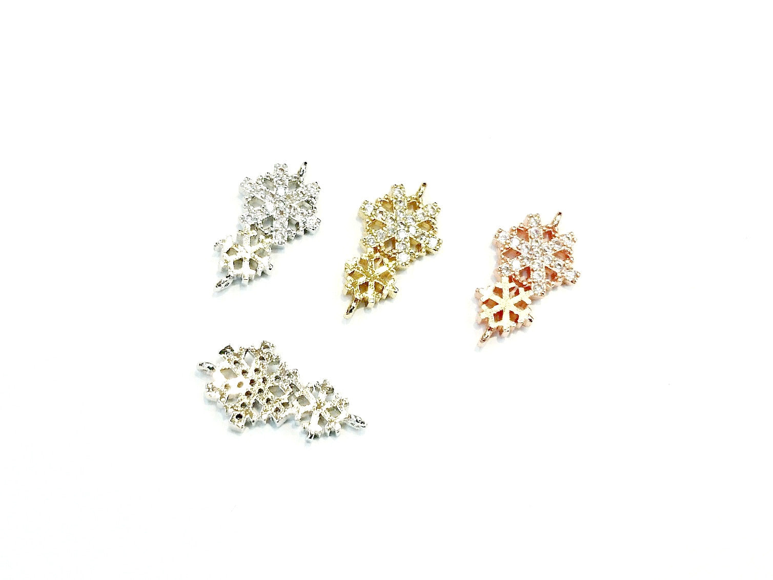 Connector, Brass, Cubic Zirconia, 9x17mm, SnowFlake, 1 Pc | 銅連接配件, 方晶鋯石, 9x17mm, 雪花, 1個