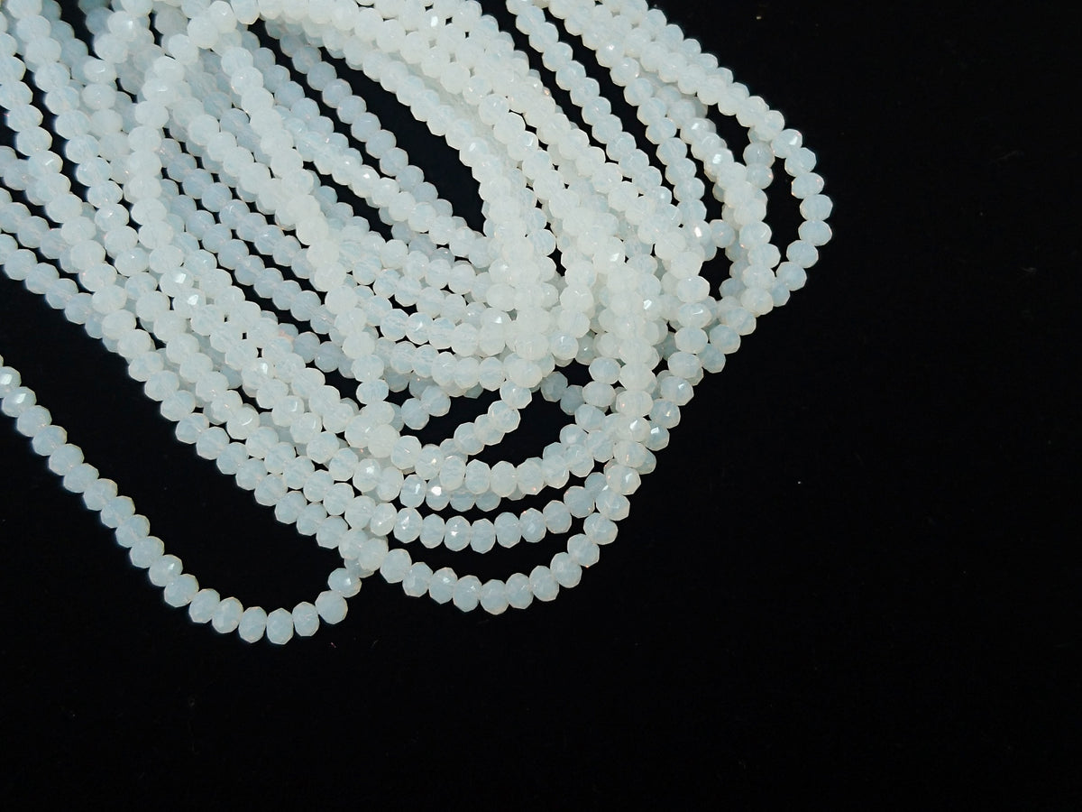 玻璃珠, 2x3mm, 切面扁珠, 蛋白色 (#51)