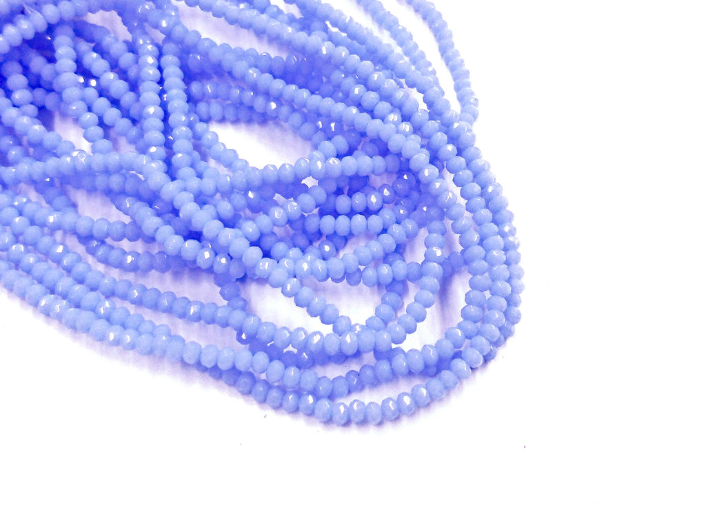 Glass beads, 2x3mm faceted rondelle, Medium slate blue (#565) | 玻璃珠, 2x3mm, 切面扁珠, 中岩藍色 (#565)