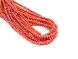Glass beads, 3x4mm faceted rondelle, Solid Coral (#507) | 玻璃珠, 3x4mm, 切面扁珠, 實色珊瑚 (#507)