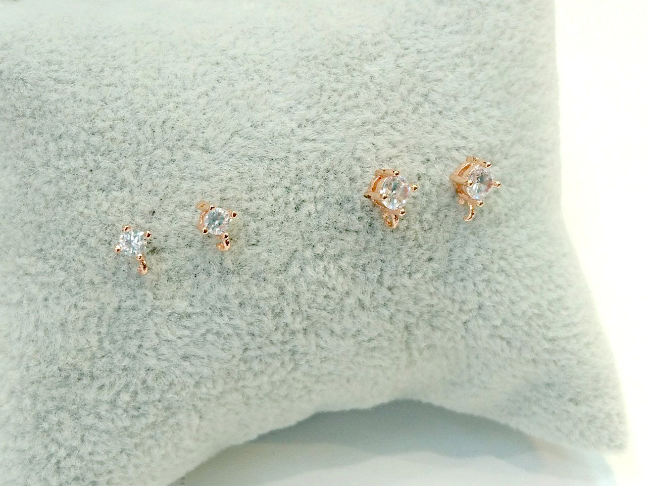 閃石耳鐶, 3mm/4mm鋯石, 有圈, 玫瑰金色, 1對