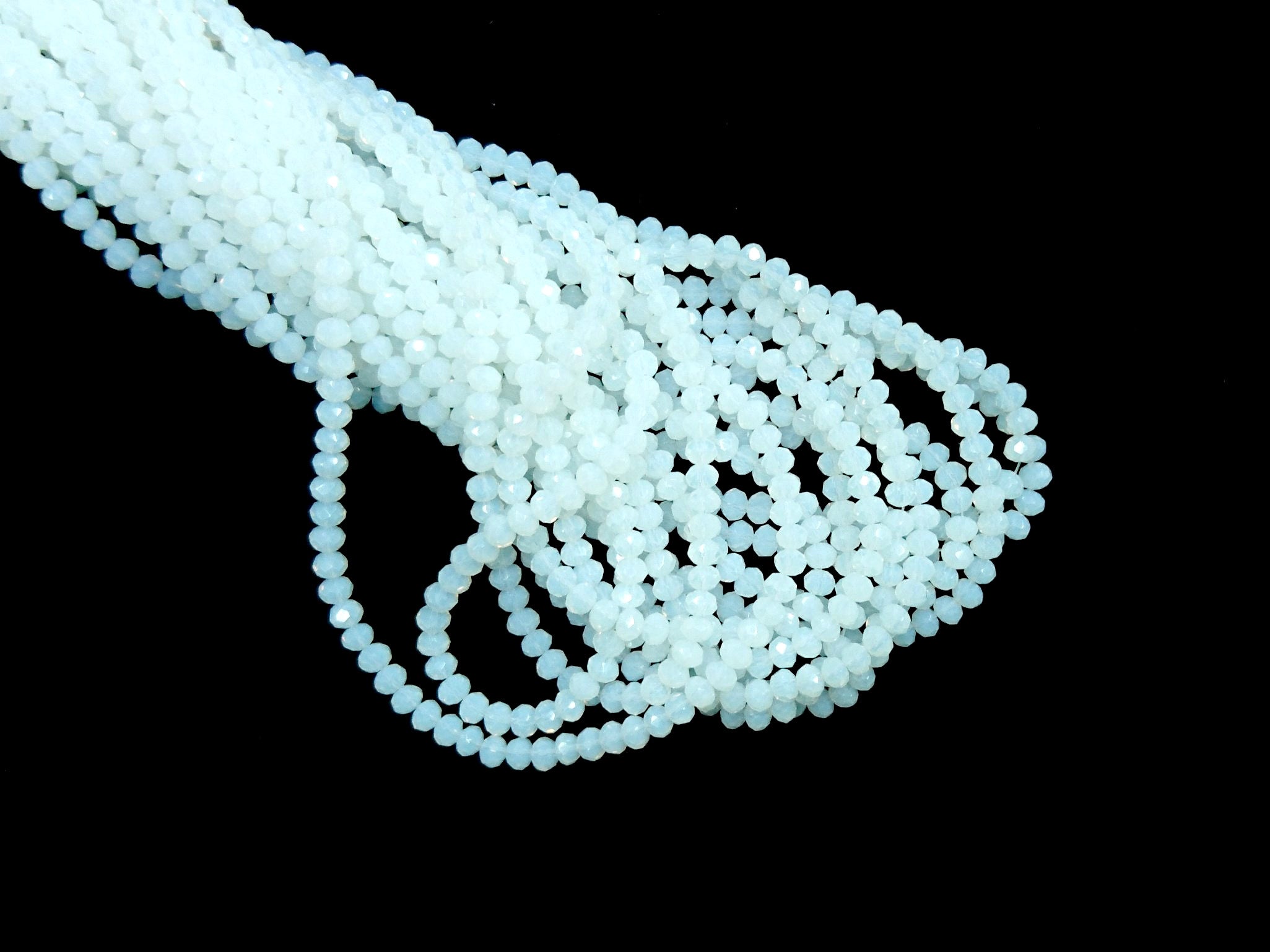 玻璃珠, 3x3.5mm, 切面扁珠, 半透蛋白色 (#51)