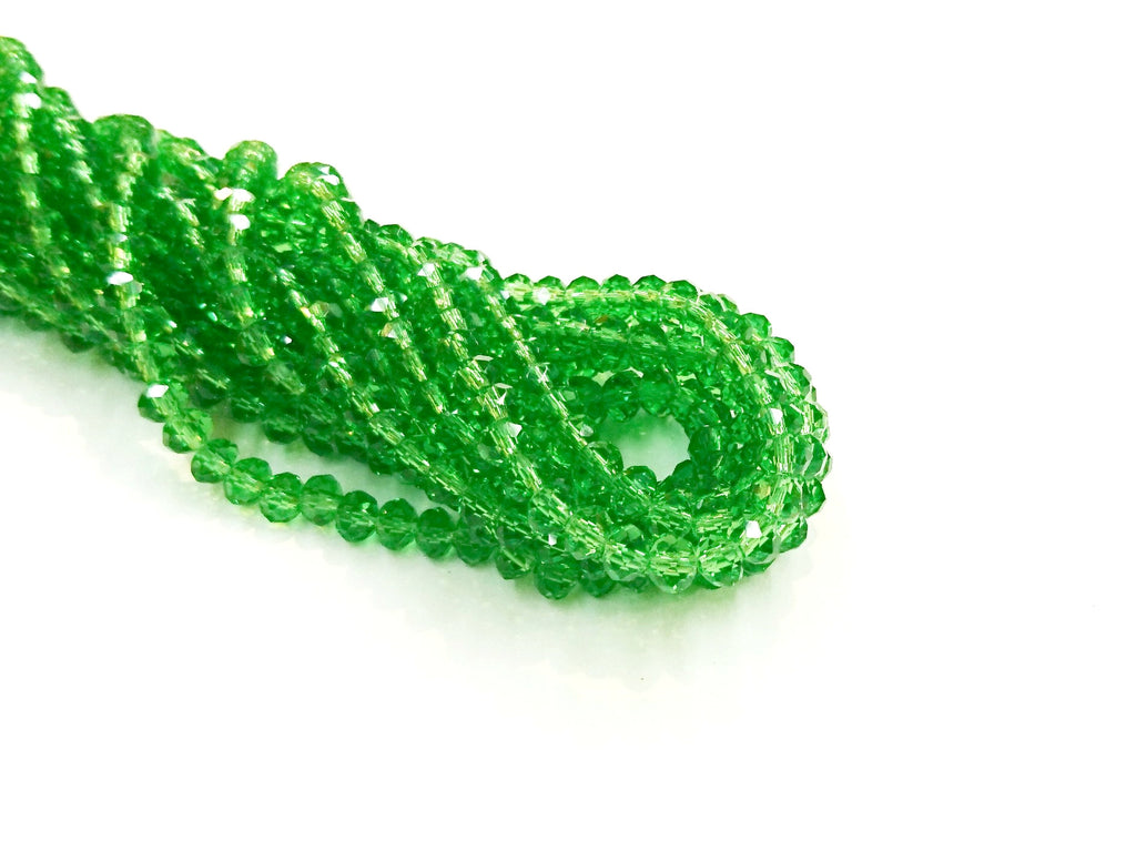 玻璃珠, 5x6mm, 切面扁珠, 透明中綠 (#15)