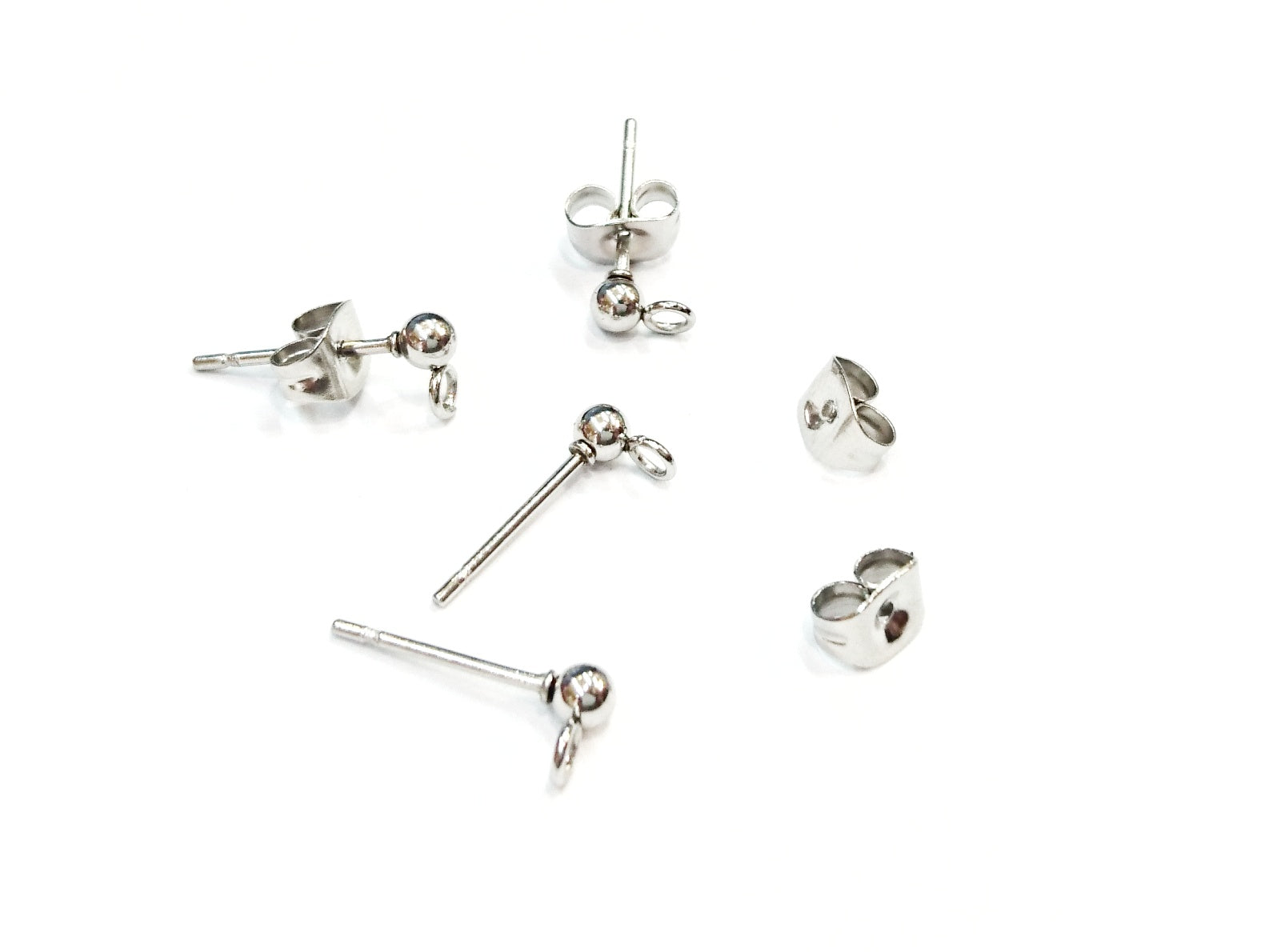 不鏽鋼耳針, 3mm圓珠鋼色, 2對