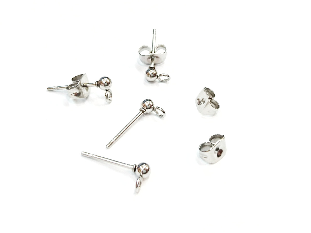不鏽鋼耳針, 3mm圓珠鋼色, 2對