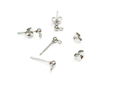 不鏽鋼耳針, 3mm圓珠鋼色, 2對