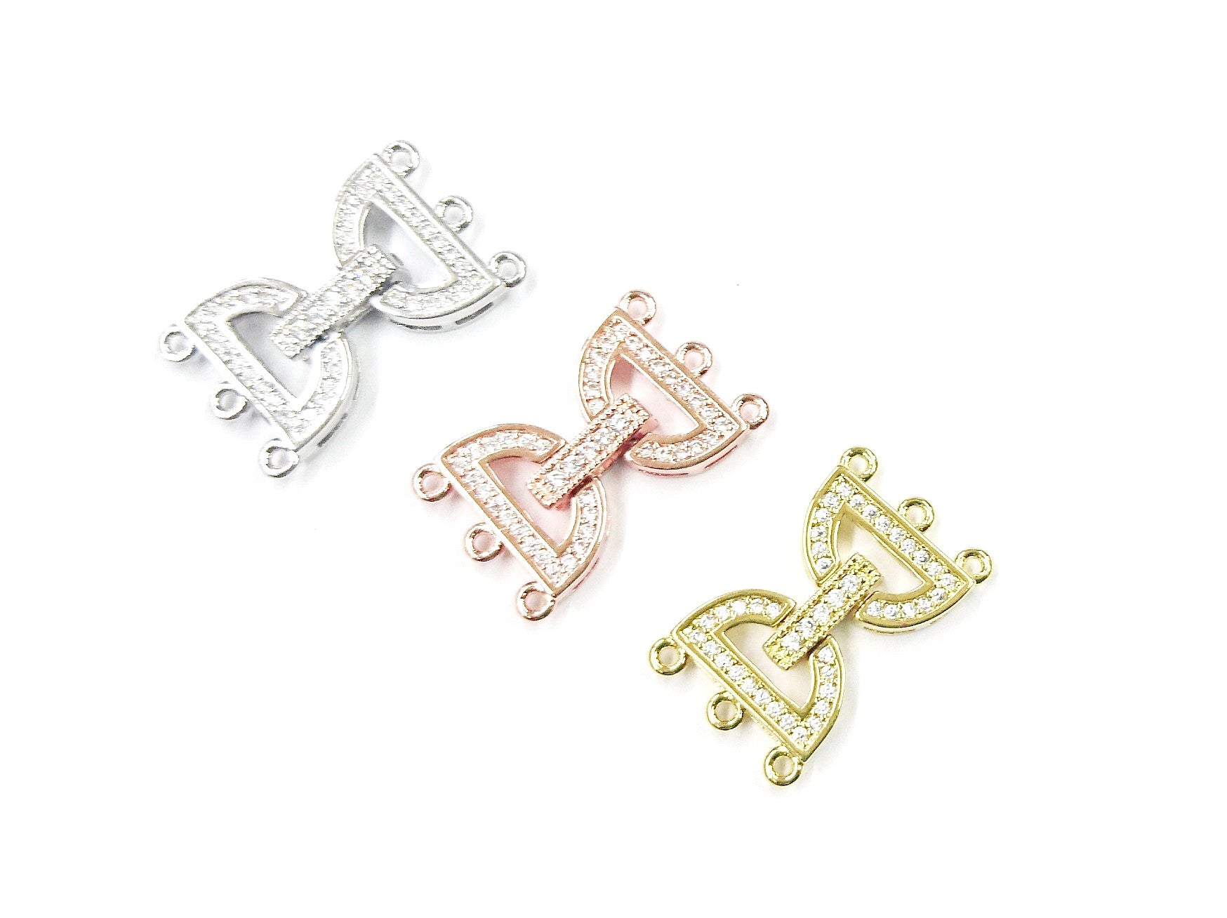 Snap Clasp, 15x24mm, 3 Rows, Cubic Zirconia | 閃石鏈扣, 15x24mm