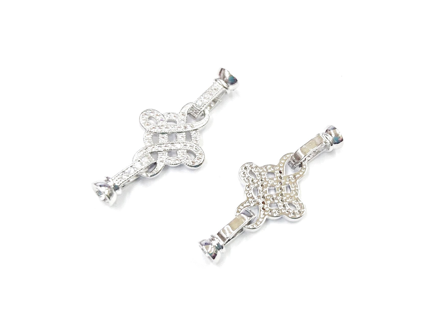 Snap Clasp, 17x40mm, Celtic Pattern, Cubic Zirconia | 閃石鏈扣, 17x40mm