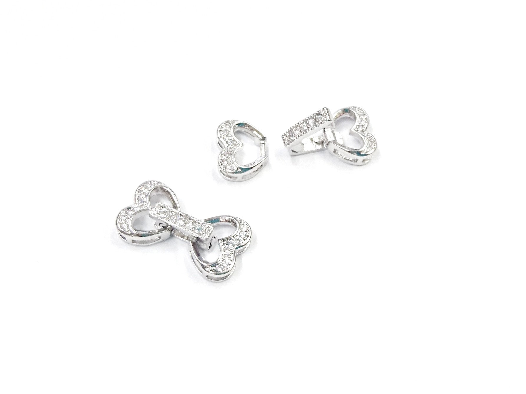 Snap Clasp, 11x21mm, Heart, Cubic Zirconia | 閃石鏈扣, 11x21mm