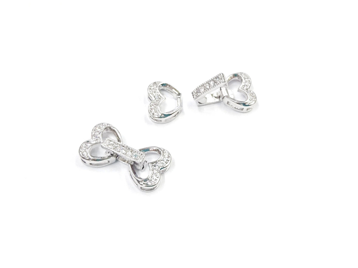 Snap Clasp, 11x21mm, Heart, Cubic Zirconia | 閃石鏈扣, 11x21mm