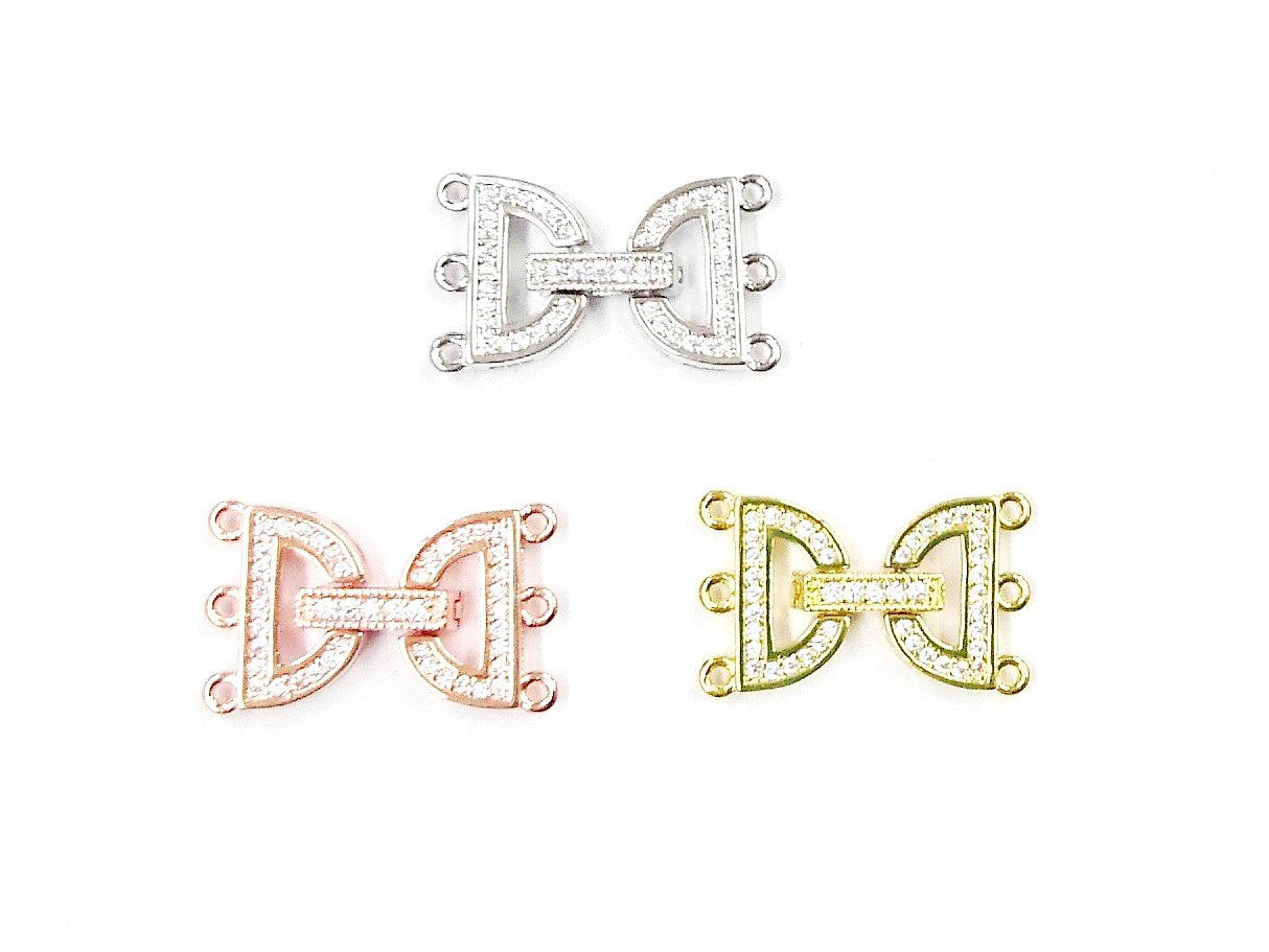 Snap Clasp, 15x24mm, 3 Rows, Cubic Zirconia | 閃石鏈扣, 15x24mm