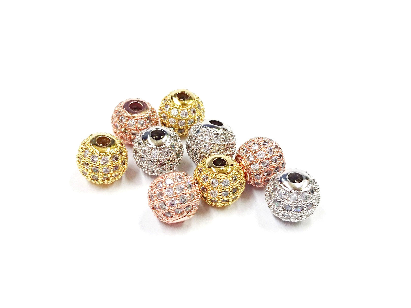 Cubic Zirconia Brass Beads, 8mm, Round, 1 Pc | 方晶鋯石銅珠, 8mm, 圓, 1個