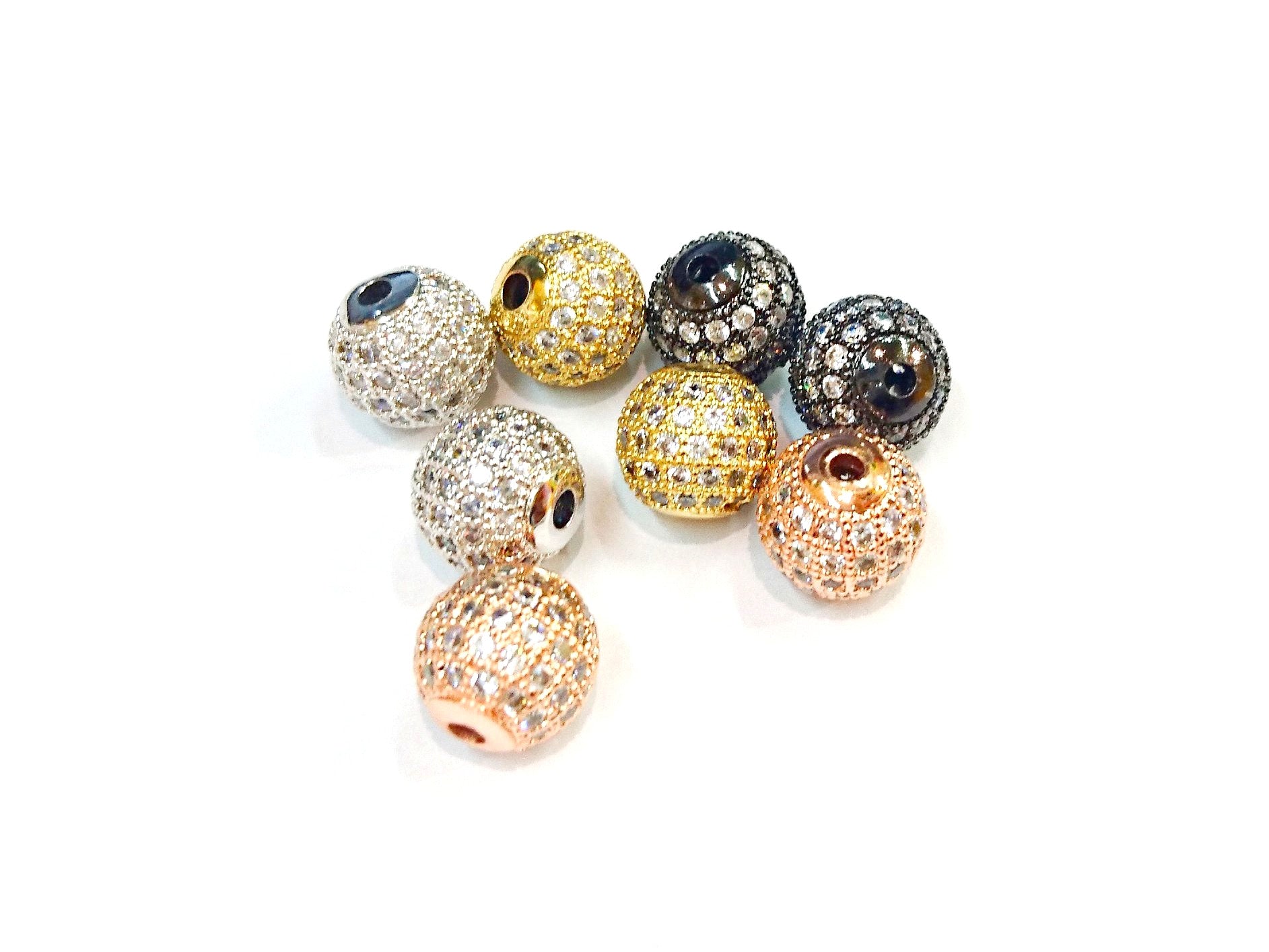 Cubic Zirconia Brass Beads, 10mm, Round, 1 Pc | 方晶鋯石銅珠, 10mm, 圓, 1個