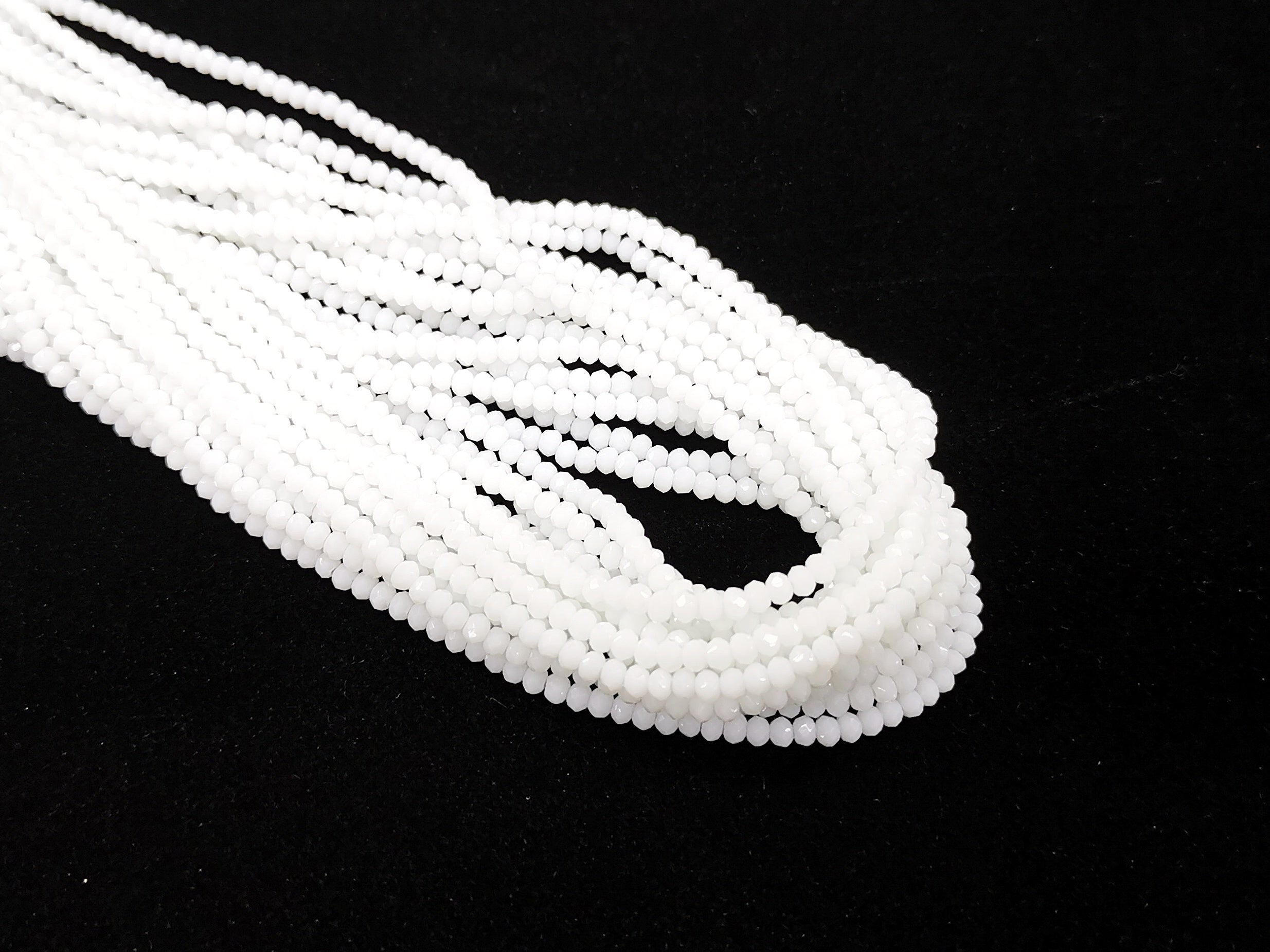 玻璃珠, 3x3.5mm, 切面扁珠, 實色白 (#50)