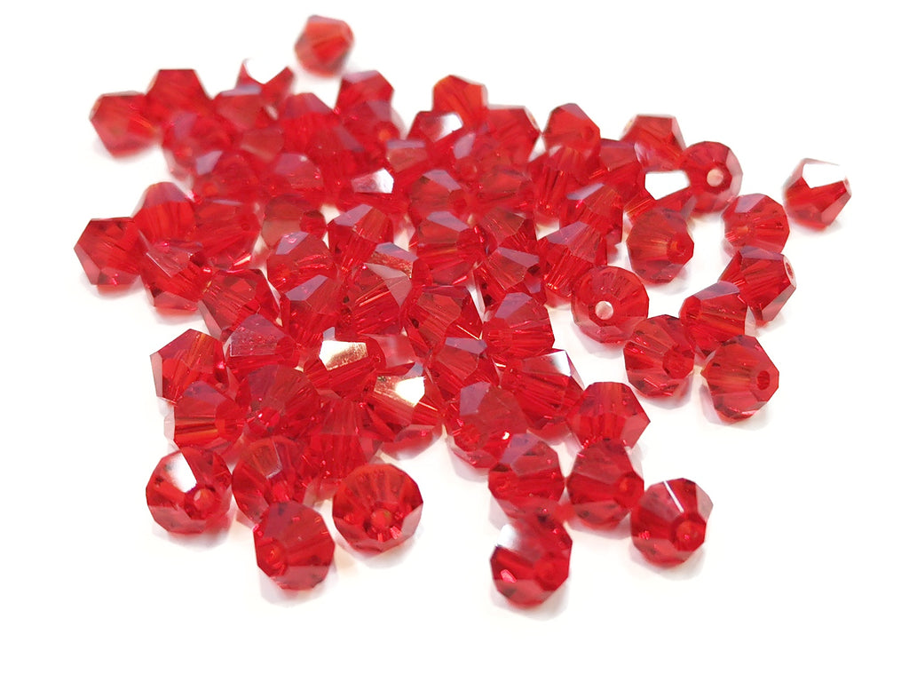 Bicone Glass Bead, 6mm, Red, 72 Pcs | 雙尖水晶玻璃, 6mm, 大紅, 72粒