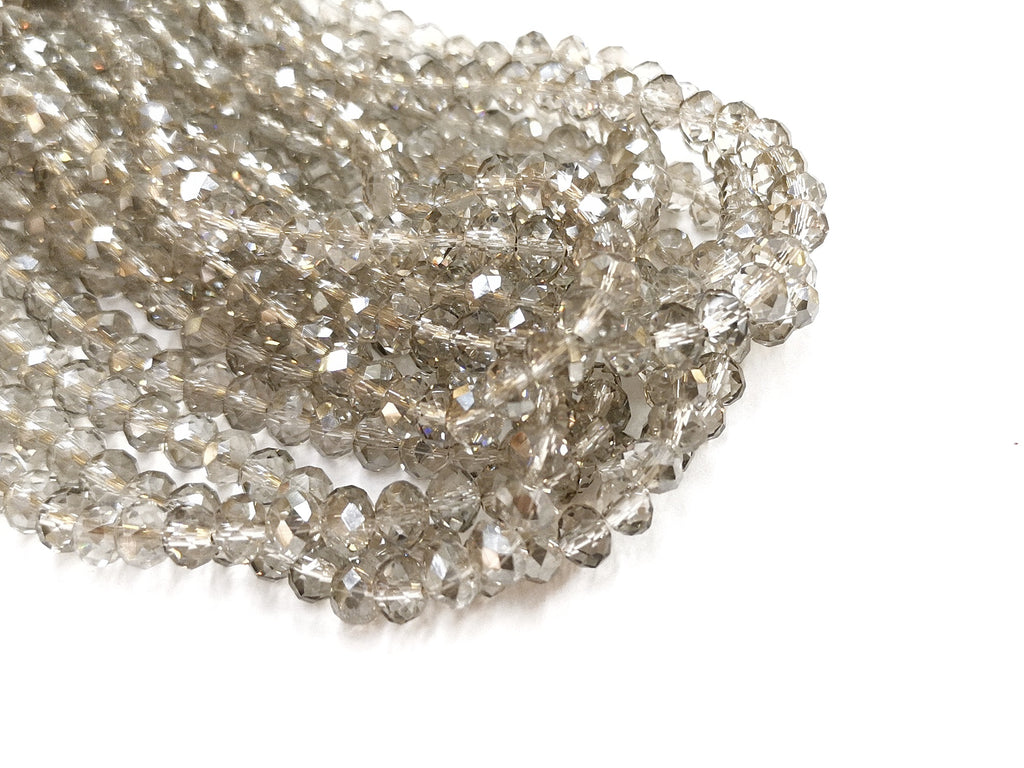 玻璃珠, 5x6mm, 切面扁珠, 鍍面透明灰 (#42)