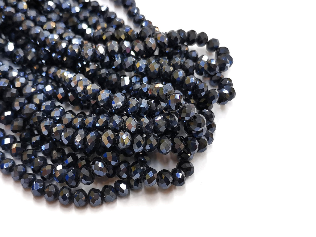 Glass beads, 5x6mm faceted rondelle, Blue Hemitate (#32) | 玻璃珠, 5x6mm, 切面扁珠, 礦藍色 (#32)