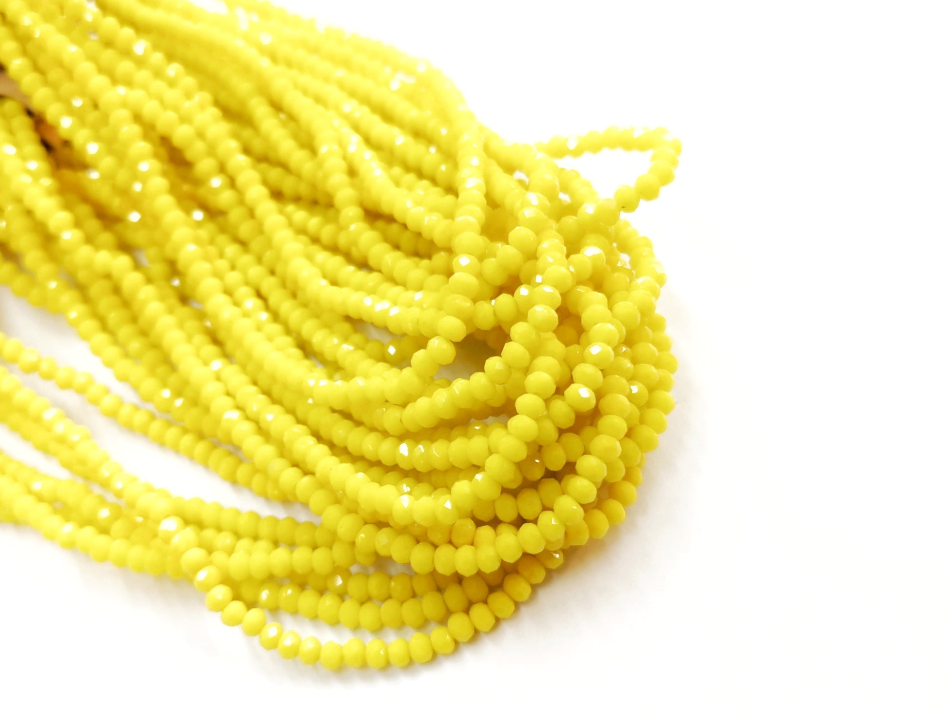 玻璃珠, 2x3mm, 切面扁珠, 實色黃 (#70)