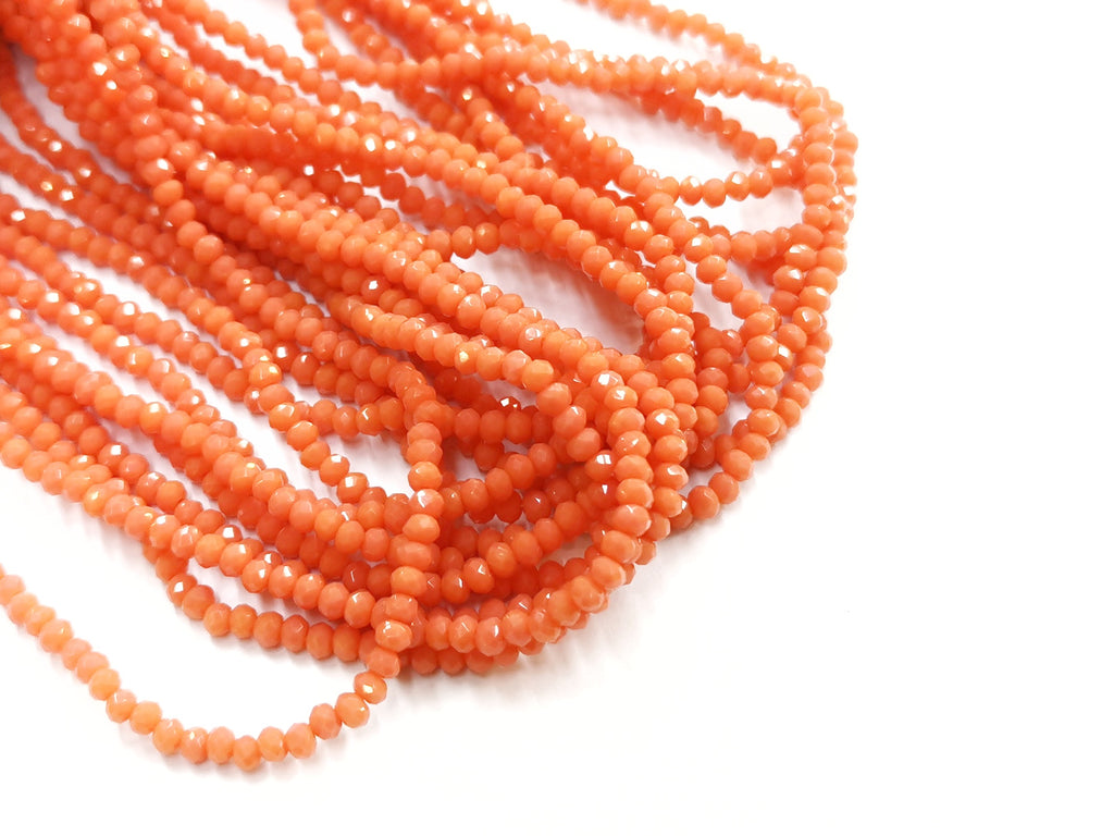 Glass beads, 2x3mm faceted rondelle, Opaque Pumpkin Orange | 玻璃珠, 2x3mm, 切面扁珠, 果凍南瓜橙色