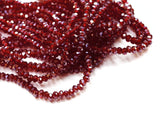 Glass beads, 2x3mm faceted rondelle, Transparent dark red, Lustre (#21L)  | 玻璃珠, 2x3mm, 切面扁珠, 鍍面透明深紅色 (#21L)