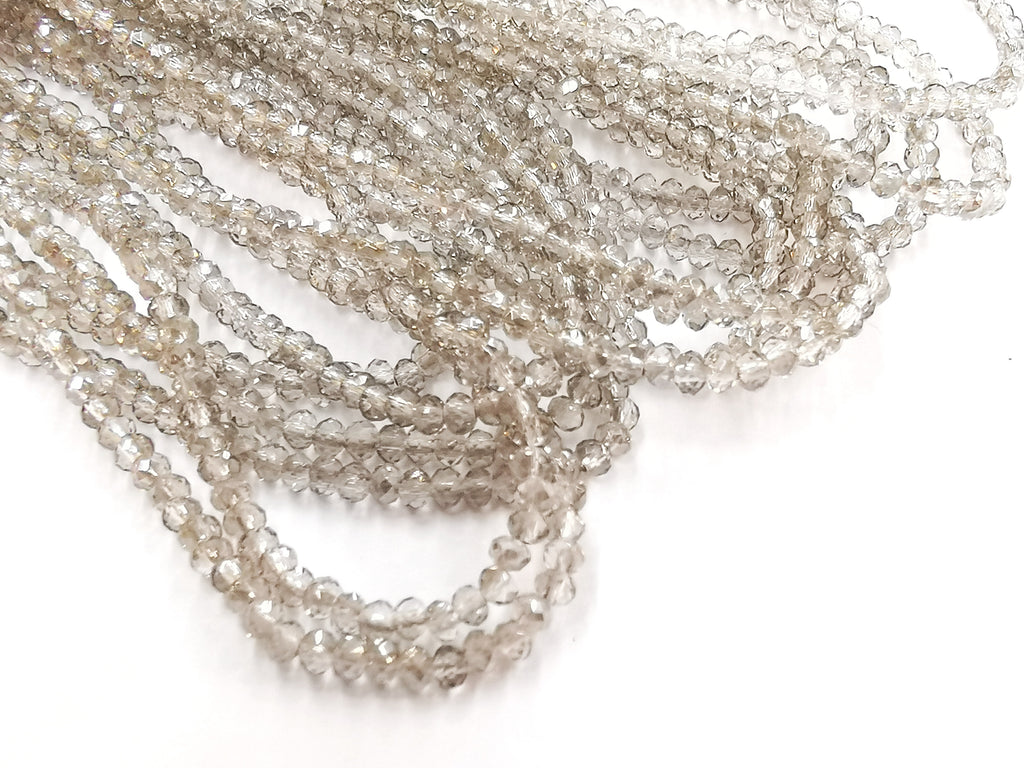 Glass beads, 2x3mm faceted rondelle, Gray, Lustre (#42L) | 玻璃珠, 2x3mm, 切面扁珠, 半鍍面透灰 (#42L)