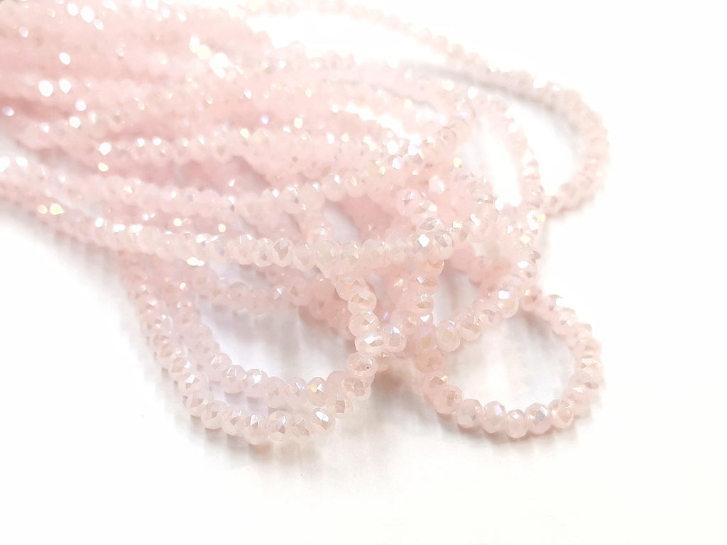 Glass beads, 2x3mm faceted rondelle, opaque pink, Lustre (#48L) | 玻璃珠, 2x3mm, 切面扁珠, 鍍面果凍粉紅 (#48L)