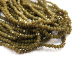 Glass beads, 3x3.5mm faceted rondelle, Opaque Fern Green | 玻璃珠, 3x3.5mm, 切面扁珠, 果凍泥綠