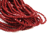 Glass beads, 3x3.5mm faceted rondelle, Solid dark Red (#505) | 玻璃珠, 3x3.5mm, 切面扁珠, 實色暗紅 (#505)