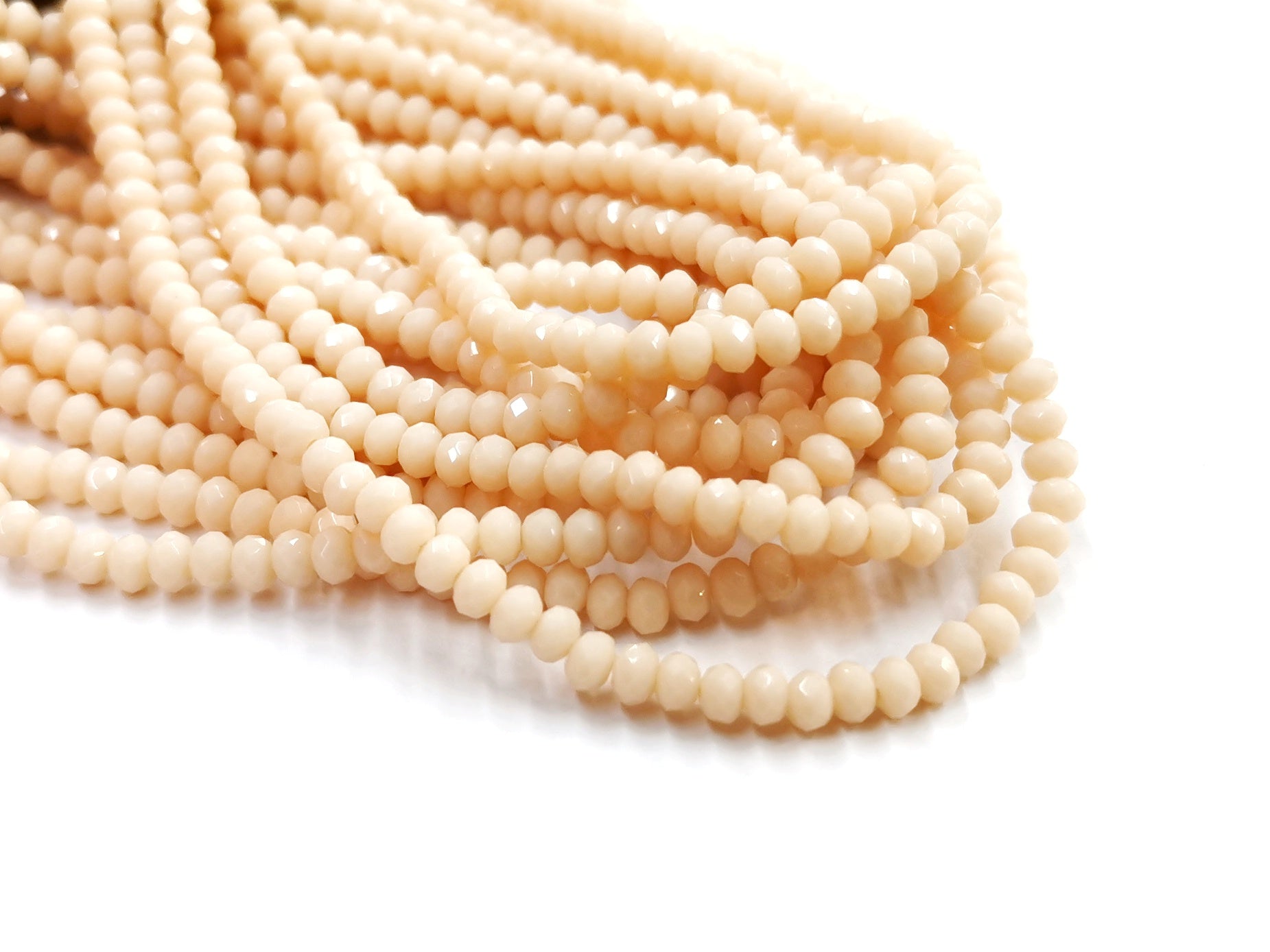 玻璃珠, 3x3.5mm, 切面扁珠, 實色杏色 (#71)