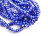 玻璃珠, 5x6mm, 切面扁珠, 鍍面實色藍色 (#539L)