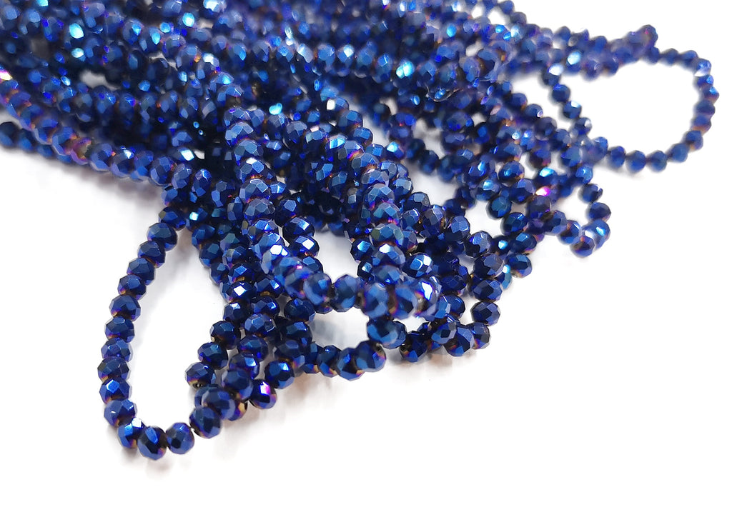 Glass beads, 3x3.5mm faceted rondelle, Metallic blue (#35) | 玻璃珠, 3x3.5mm, 切面扁珠, 金屬藍色 (#35)