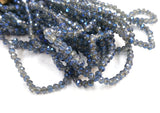玻璃珠, 3x3.5mm, 切面扁珠, 鍍面墨藍色 (#81)