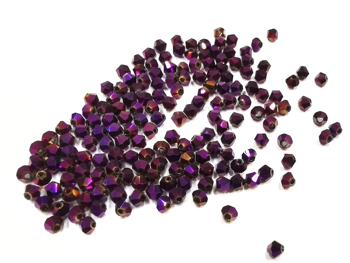 雙尖水晶玻璃, 3mm, 金屬紫, 144粒