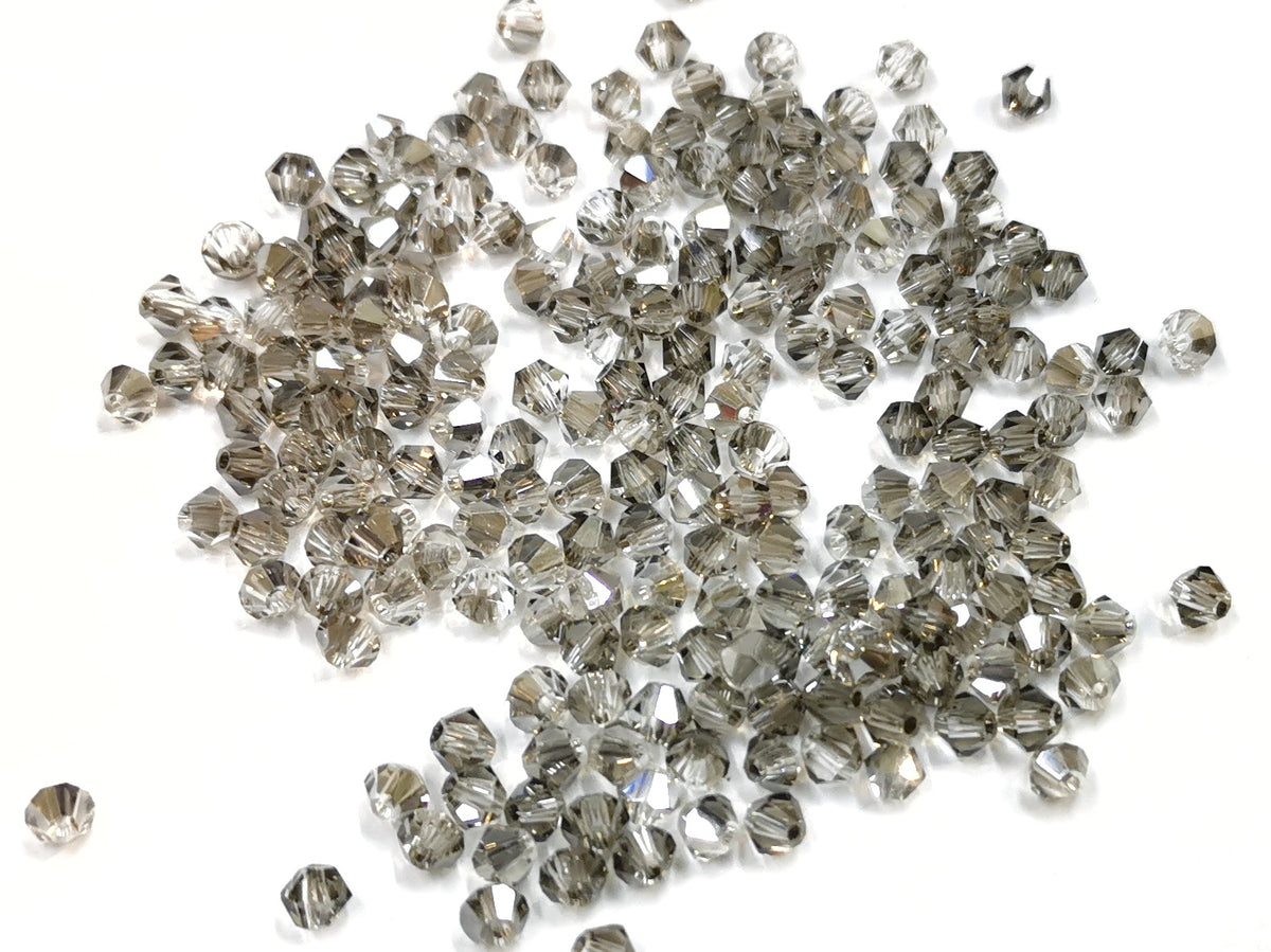 雙尖水晶玻璃, 4mm, 透明灰, 144粒