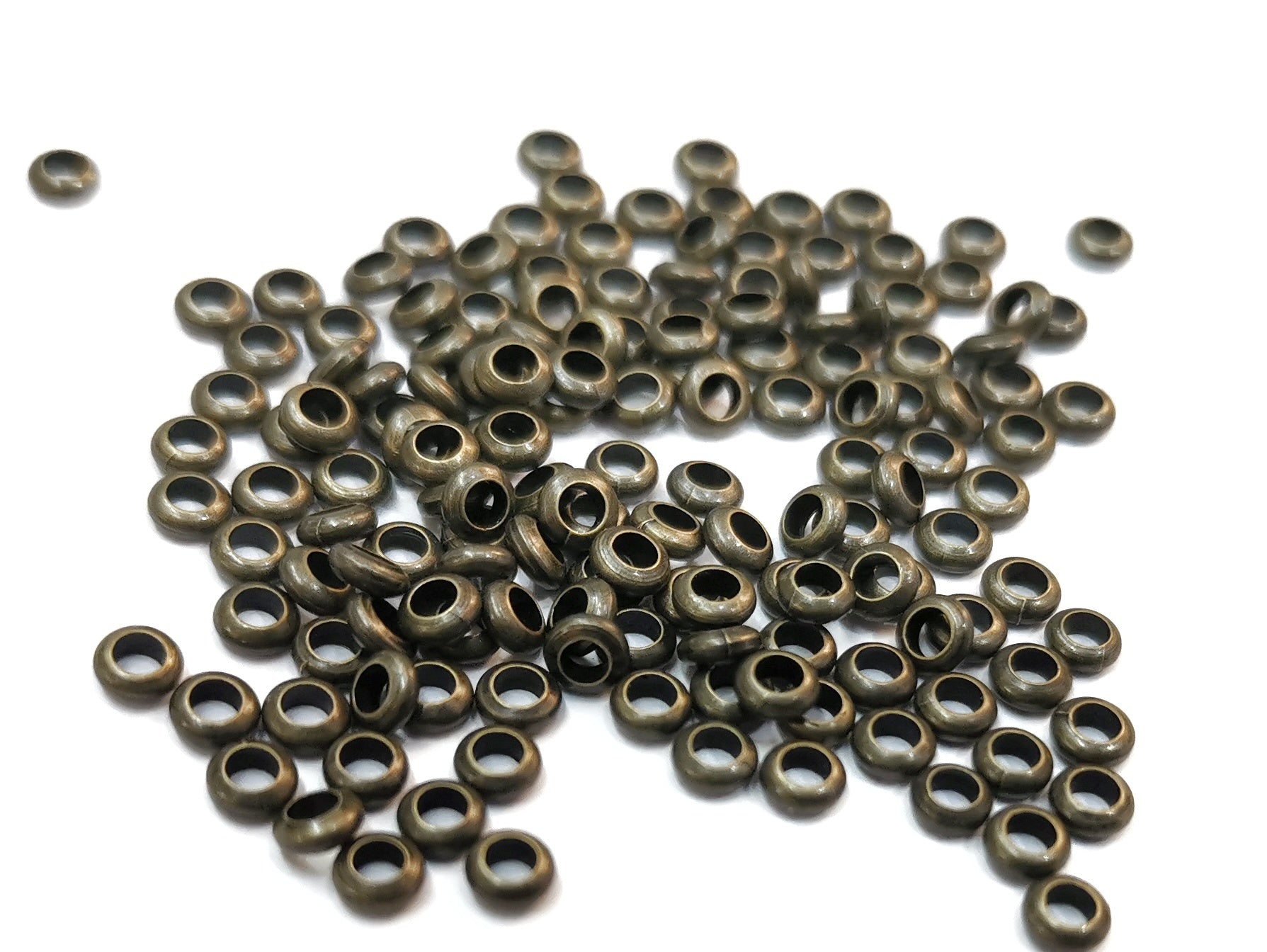 銅珠, 圓扁珠, 1.5x3.5mm, 1.9mm孔