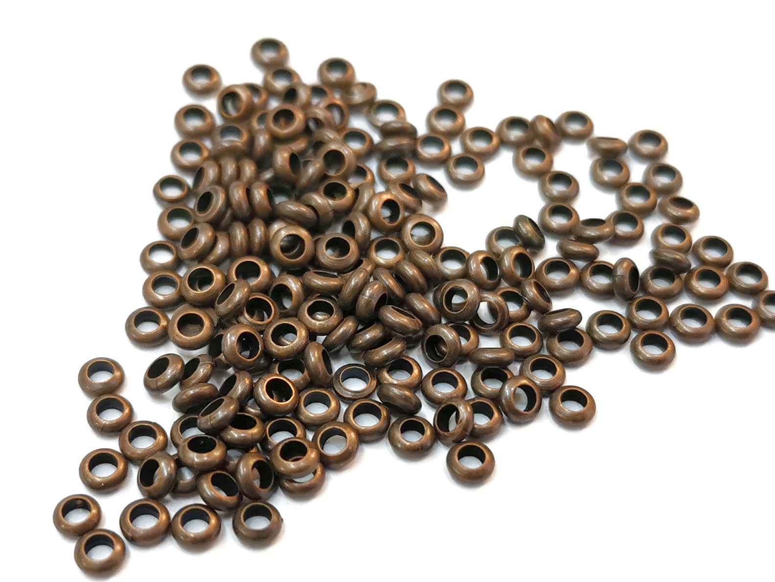 銅珠, 圓扁珠, 1.5x3.5mm, 1.9mm孔