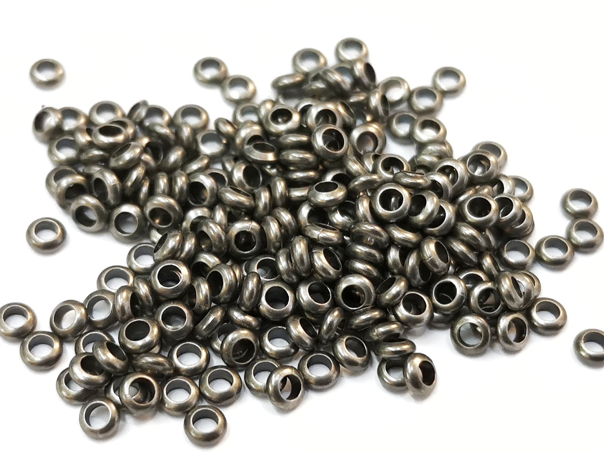 銅珠, 圓扁珠, 1.5x3.5mm, 1.9mm孔