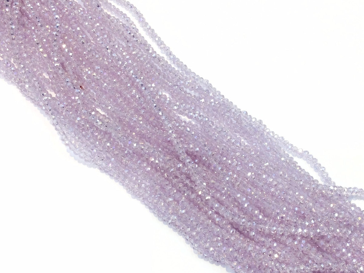 玻璃珠, 2x3mm, 切面扁珠, 鍍面透明紫色 (#27L)