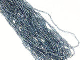 玻璃珠, 2x3mm, 切面扁珠, 藍灰色 X 半邊鍍綠 (#81MP)