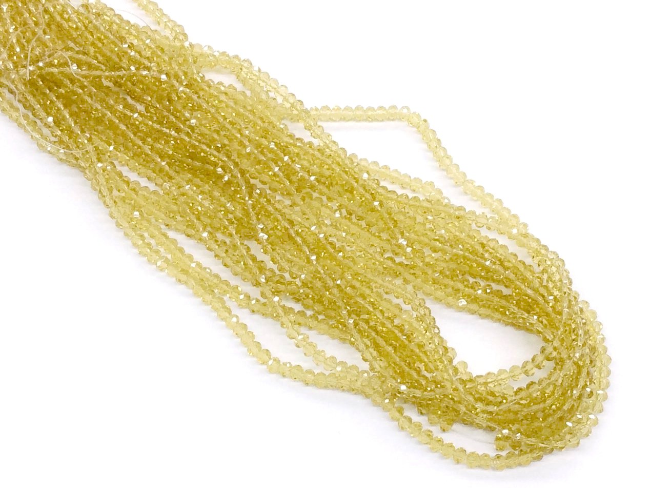 玻璃珠, 3x3.5mm, 切面扁珠, 透明淺黃色 (#05)