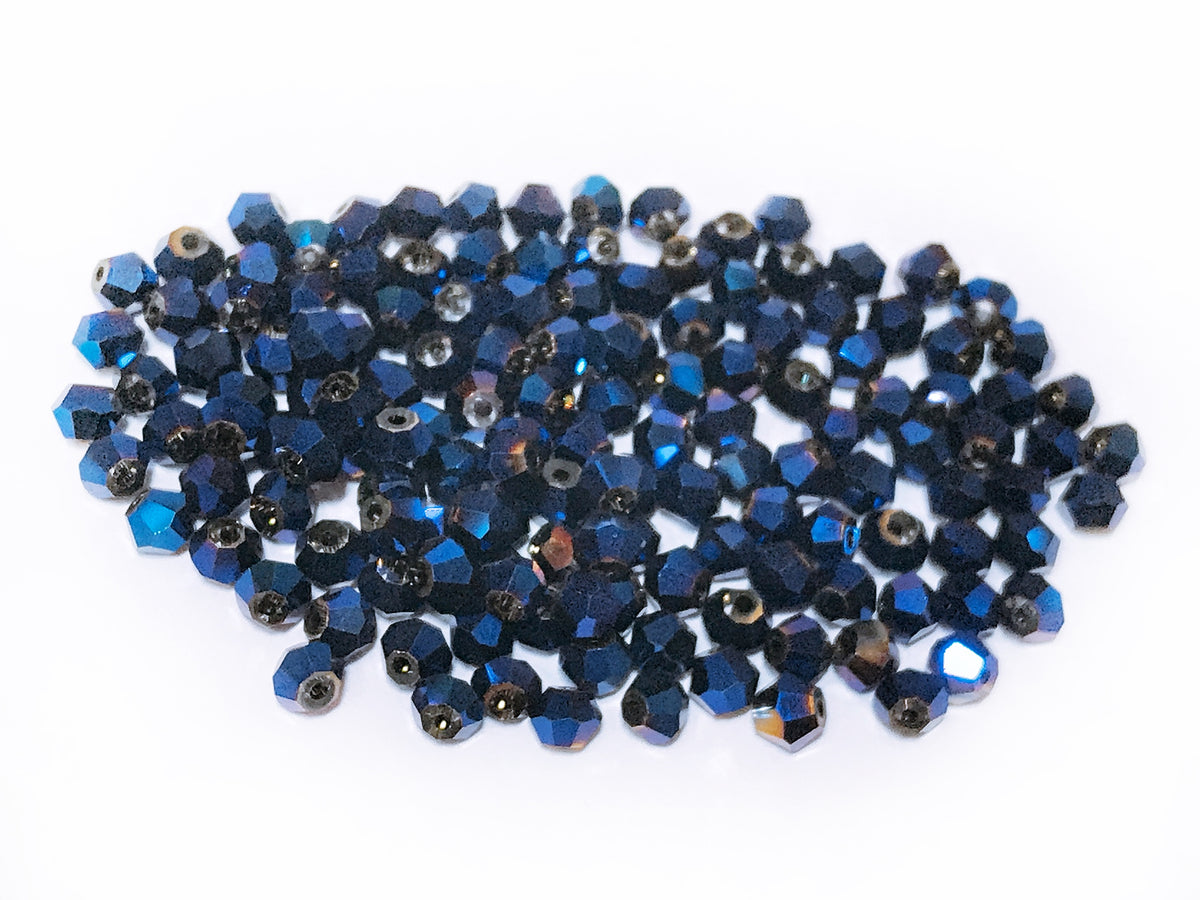 雙尖水晶玻璃, 4mm, 藍光, 144粒