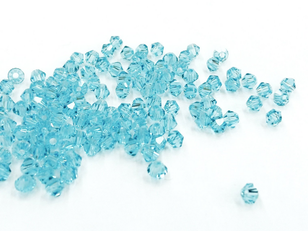 Bicone Glass Bead, 4mm, Light Cyan, 144 Pcs | 雙尖水晶玻璃, 4mm, 淺寶藍, 144粒