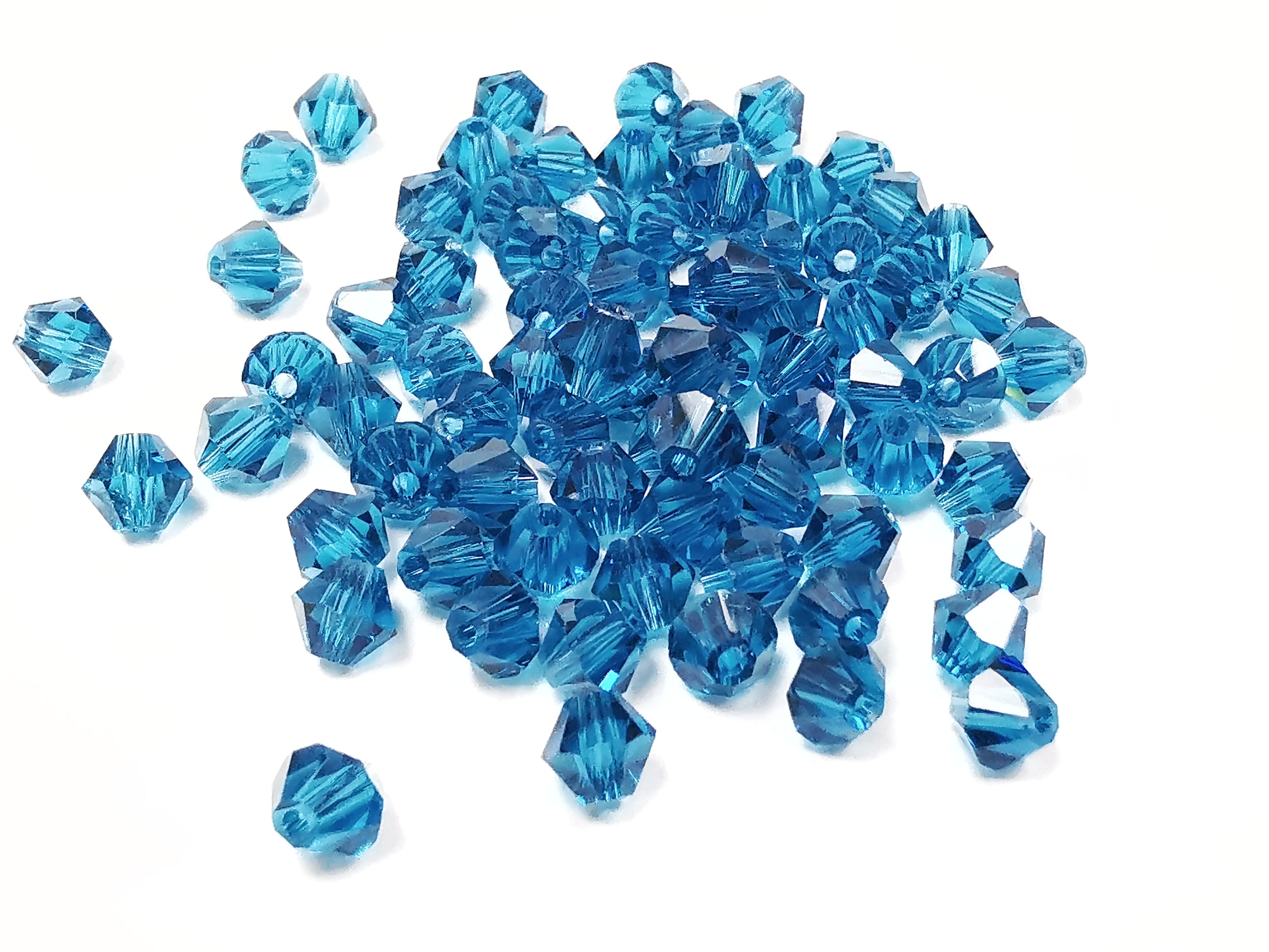 雙尖水晶玻璃, 6mm, 孔藍, 72粒